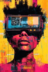 Poster - A woman wearing a pair of glasses with a television on her head