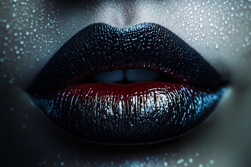 Sticker - A close up of a woman's lips with black and red lipstick