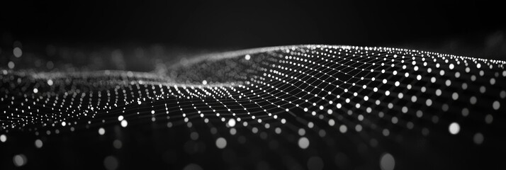 Aufkleber - Silver particles elegantly intertwine to form a complex geometric pattern, reminiscent of a digital web, set against a deep black backdrop that enhances its futuristic appeal.