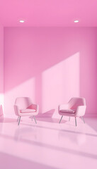 3d render of violet room with two pink chairs isolated with white highlights, png