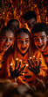 © Creative Valley - Group of teens with glowing skeleton hands for Halloween