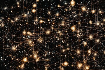 Aufkleber - An abstract arrangement of tiny silver dots on a black canvas brings forth a mesmerizing starry night. Glowing lines connect some dots, enhancing the celestial ambiance with a minimalist touch.