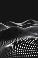 Aufkleber - Silver particles form a captivating wave pattern across a dark backdrop, where some dots appear blurred, enhancing the dynamic feel of movement and fluidity throughout the composition.