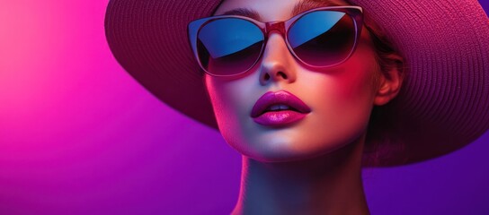 Canvas Print - Woman in a Pink Hat and Sunglasses