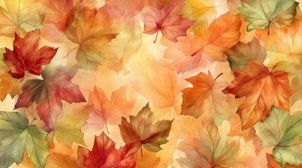 Sticker - Beautiful autumn leaves create a warm and inviting background. The colors blend harmoniously with a watercolor effect. Perfect for seasonal designs and nature themes. AI