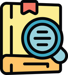 Poster - Magnifying glass is hovering over a book, symbolizing the act of researching and seeking information within its pages