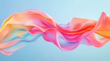 Poster - colorful flowing silk fabric draped gracefully against a soft blue background showcasing vibrant hue