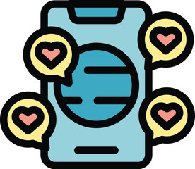 Poster - This color vector icon showing a smartphone with a globe and hearts is ideal for projects related to social media, global communication, and online communities