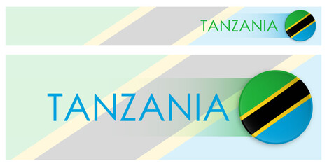 Wall Mural - Tanzania flag horizontal web banner in modern neomorphism style. Webpage Tanzania country header button for mobile application or internet site. Vector