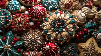 A colorful assortment of beautifully decorated Christmas cookies, perfect for festive celebrations and holiday gatherings.