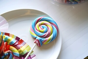 Tasty appetizing party accessory sweet treat swirl candy lollypop on bright background