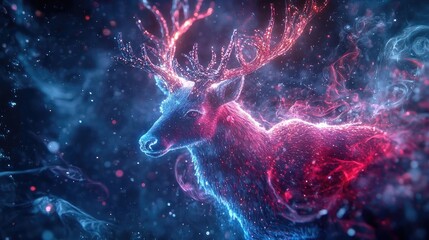 Poster - A mystical deer surrounded by vibrant colors and ethereal lights, creating a dreamlike and enchanting atmosphere.