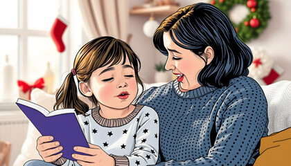 Autistic girl is listening to music and singing with her mother during her holiday home isolated with white highlights, png