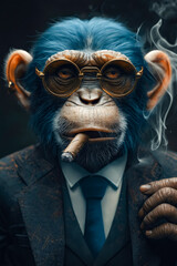 Poster - A monkey in a suit and tie smoking a cigar