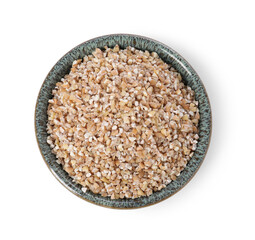 Wall Mural - Dry wheat groats in bowl isolated on white, top view