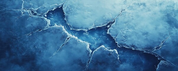Poster - A close-up view of a frozen surface displaying cracks and fractures, evoking a sense of chilly beauty and nature's artistry.