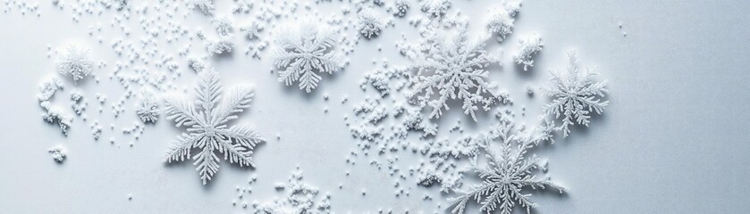 Poster - Delicate snowflakes resting on a smooth surface, capturing the beauty of winter in an artistic and serene composition.