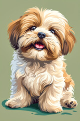 Sticker - A small dog is sitting on a green background