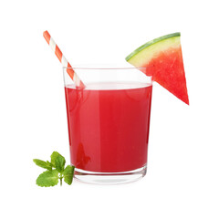 Sticker - Tasty watermelon drink in glass and mint isolated on white