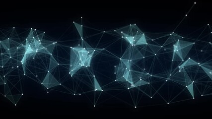 Poster - Business futuristic backdrop. Network connection structure cyberspace with moving particles. Big data visualization. Abstract cyber security background. 3D rendering.