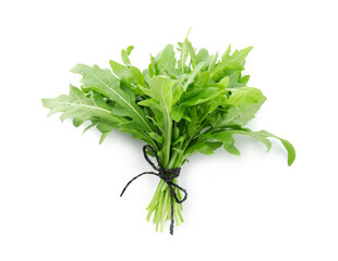 Wall Mural - Bunch of fresh arugula leaves isolated on white, top view