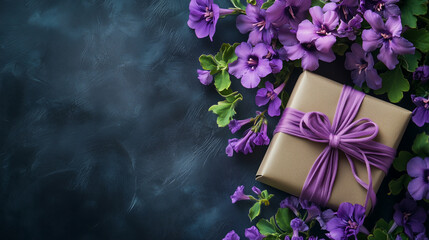 Poster - Purple and Green Flower Gift Wrapping Background