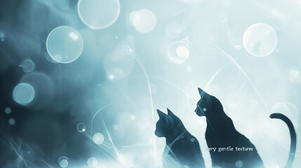 A minimalist wallpaper with two cat silhouettes, featuring light blue and white tones, with minimalistic design elements