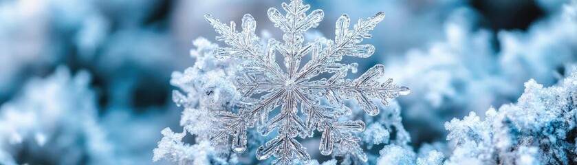 Poster - A beautiful snowflake delicately resting on a bed of frost, capturing the essence of winter's icy beauty.