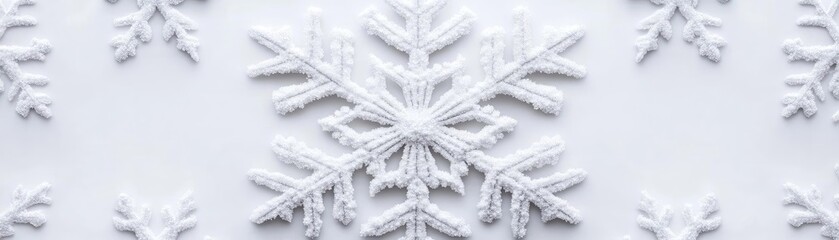 Aufkleber - A stunning close-up of intricate snowflakes on a white background, showcasing their unique patterns and delicate beauty.