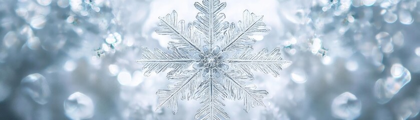 Poster - A delicate snowflake glistening in a serene winter backdrop, capturing the essence of cold beauty and seasonal tranquility.