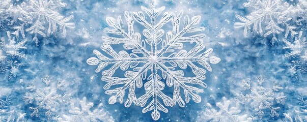 Aufkleber - A beautiful close-up of a snowflake on a blue background, showcasing intricate patterns and the magic of winter.