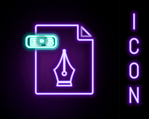 Fototapete - Glowing neon line EPS file document. Download eps button icon isolated on black background. EPS file symbol. Colorful outline concept. Vector