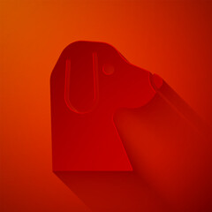 Poster - Paper cut Dog icon isolated on red background. Paper art style. Vector