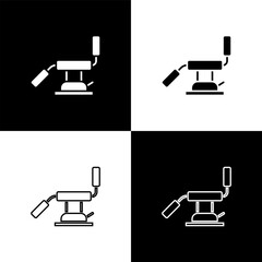 Sticker - Set Medical dental chair icon isolated on black and white background. Dentist chair. Vector Illustration