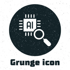Poster - Grunge Computer processor with microcircuits CPU icon isolated on white background. Chip or cpu with circuit board. Micro processor. Monochrome vintage drawing. Vector