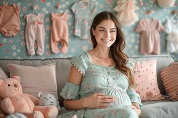 glowing pregnant woman standing in a sunlit meadow