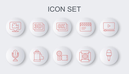 Poster - set line microphone, 8k ultra hd, movie spotlight, camera and location, 3d word, film roll cartridge