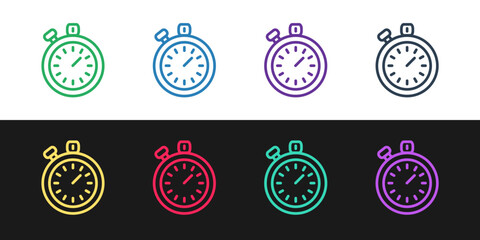 Wall Mural - Set line Stopwatch icon isolated on black and white background. Time timer sign. Chronometer sign. Vector