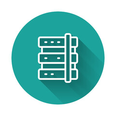 Poster - White line Server, Data, Web Hosting icon isolated with long shadow background. Green circle button. Vector