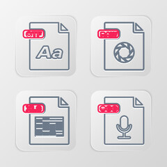 Sticker - Set line OGG file document, XLS, RAW and OTF icon. Vector