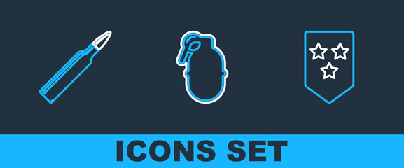 Poster - Set line Chevron, Bullet and Hand grenade icon. Vector