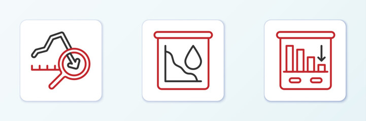 Canvas Print - Set line Pie chart infographic, Global economic crisis and Drop crude oil price icon. Vector