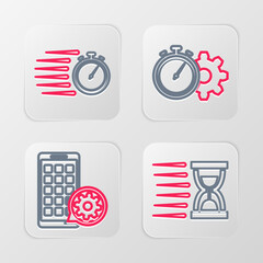 Poster - Set line Old hourglass with sand, Mobile Apps setting, Time management and Stopwatch icon. Vector