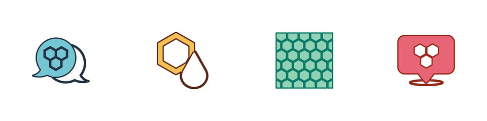 Canvas Print - Set Honeycomb, , and bee location icon. Vector