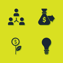 Sticker - Set Project team base, Light bulb with concept of idea, Dollar plant and Money bag icon. Vector