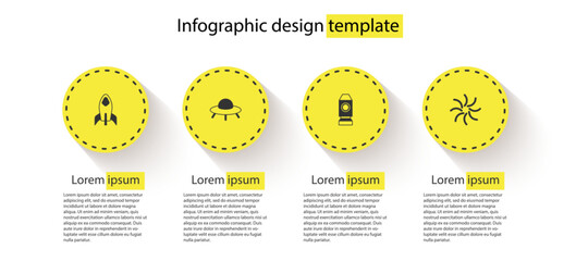 Poster - set rocket ship, ufo flying spaceship, and black hole. business infographic template. vector