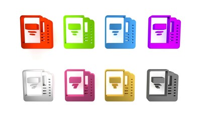 Poster - Colorful Office folders with papers and documents icon isolated on white background. Office binders. Archives folder sign. Minimalism concept. 3D render illustration