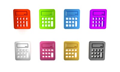 Poster - Colorful Calculator icon isolated on white background. Accounting symbol. Business calculations mathematics education and finance. Minimalism concept. 3D render illustration