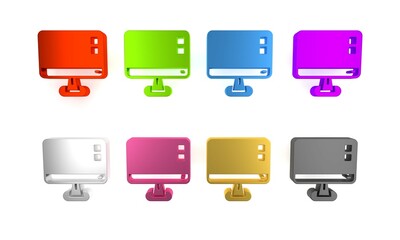 Poster - Colorful Computer monitor screen icon isolated on white background. Electronic device. Front view. Minimalism concept. 3D render illustration