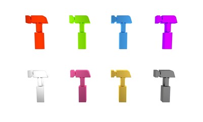 Poster - Colorful Hammer icon isolated on white background. Tool for repair. Minimalism concept. 3D render illustration